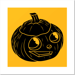 Cute Happy Halloween Jack O' Lantern Black Silhouette Posters and Art